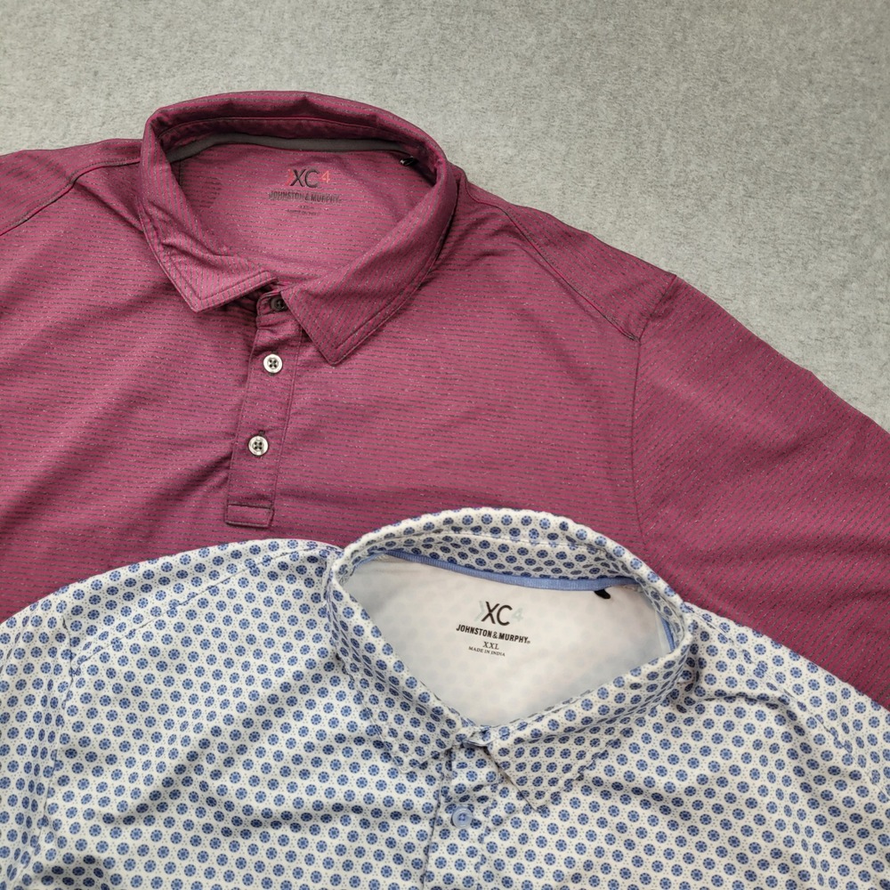 Johnston & Murphy XC4 Polo Mens XXL Burgundy Striped Performance Short Sleeve